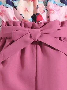 Sparklyn Tween Girls' Floral Printed Top With Ruffle Trim And Solid Color Shorts