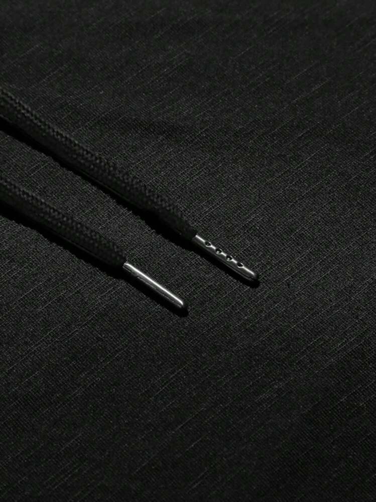 Manfinity Homme Men Solid Patched Drawstring Hooded Tee - Black - View 4