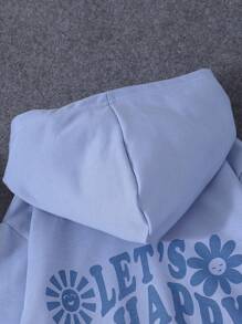 SHEIN Girls Slogan Graphic Hoodie & Joggers - Blue - View 4