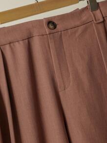 EMERY ROSE Plus Size Solid Color Pleated Wide Leg Pants - Brown - View 5