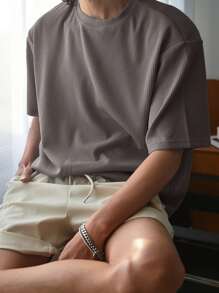 DAZY Solid Color Short Sleeve Rib Casual T-Shirt