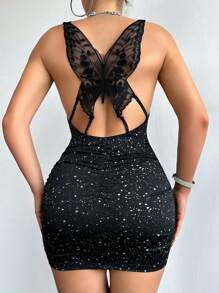 VaVaBold Women's Butterfly Back Design Bodycon Dress - Black - View 2