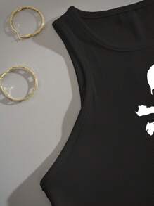 INAWLY Women's Dinosaur Printed Cropped Tank Top - Black - View 3