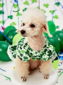 PETSIN St. Patrick's Day Green Shamrock Princess Dress With Petticoat For Pets - Green - View 7