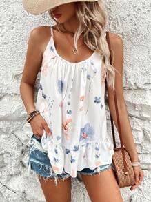 SHEIN LUNE In hoa Xù Hoa Sen Cami ngọn - trắng - Xem 1