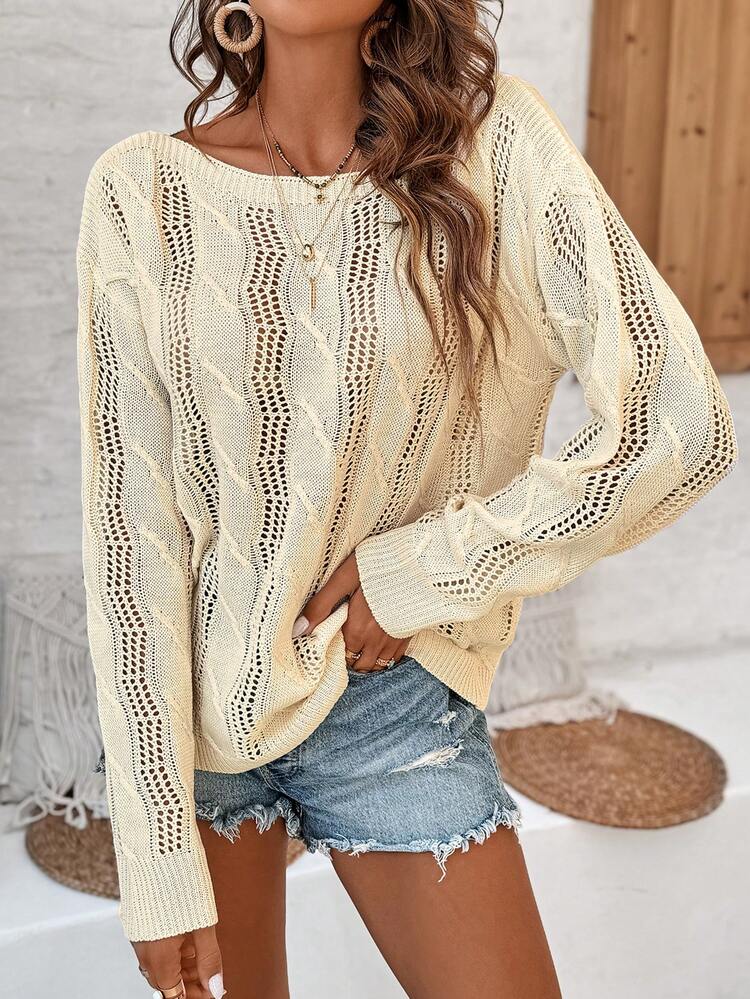 Solid Color Cable Knit Pullover Knit Pullover Fall Winter Sweater