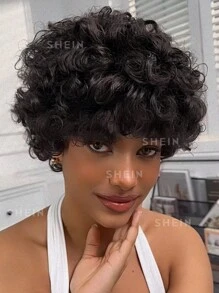 Short Afro Curly Wigs Human Hair Fluffy Kinky Afro Natural Black Curly Hair Puffs Ready to Wear - S2 - View 4