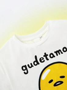 Gudetama X SHEIN 男童卡通＆字母圖形套裝 - 白色 - 查看 3
