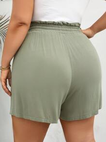 SHEIN LUNE Plus Size Comfortable Casual Green Shorts With Pockets - Green - View 2
