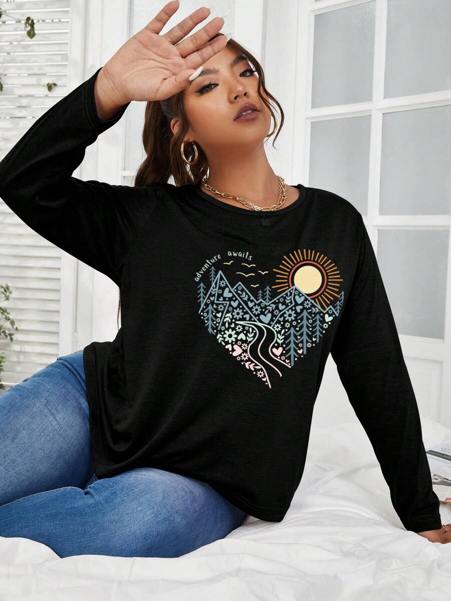 Calvaya Talla grande Camiseta sol & con estampado floral - Negro - Ver 1