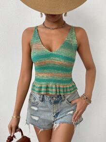 Breezaya Women's Color Block Striped Knit Sweater - Green - View 5