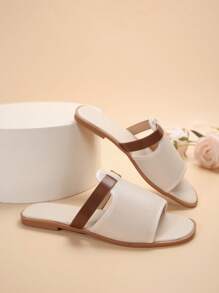 Ladies' Slip-On Open-Toe Snake Skin Pattern Anti-Slip Flat Sandals - Beige - View 4