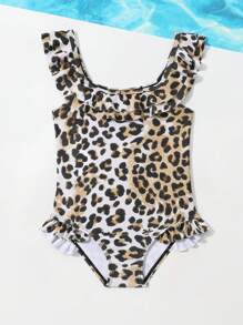 Baby Girl Cute Bow Print Ruffle One Piece Swimsuit