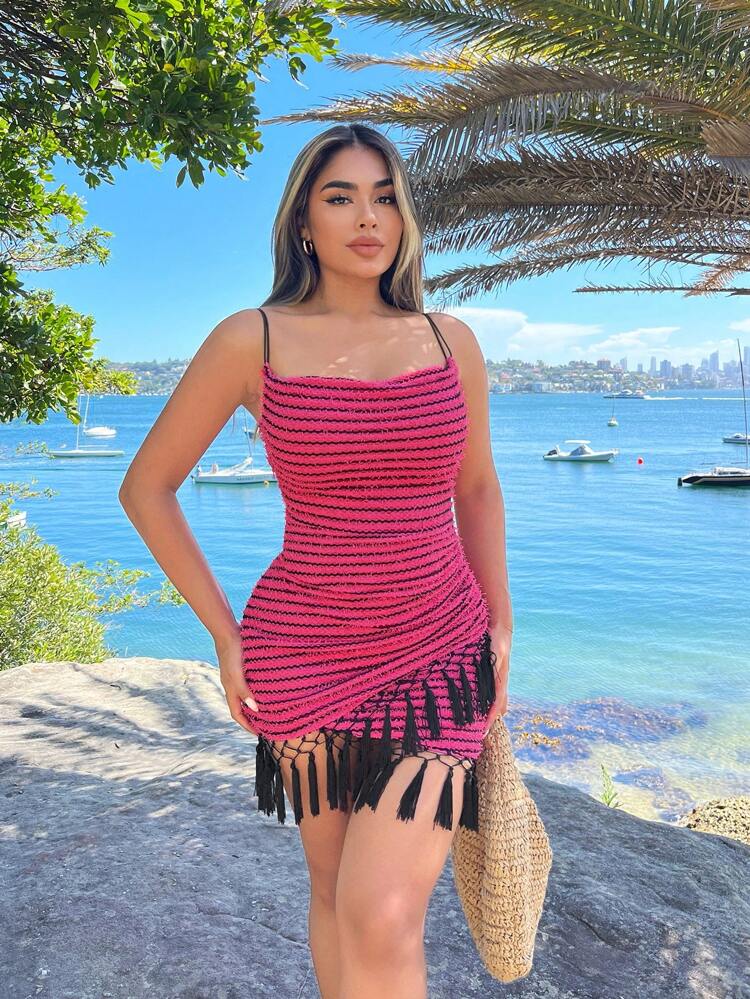 Resort  Summer Dresses Vacation Clothes Beach Vacation Outfits Wear Sexy Fringed Cami Dress For Countryside Concert