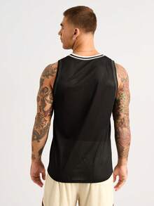 Forever 21 Áo ba lỗ in chữ & khối màu cho nam - màu đen - Xem 2