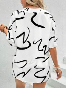 Breezaya Random Printed Loose Fit Shirt And Short Set - Black and White - View 2