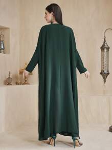 Al Najma Women's Shiny Sequin & Woven Belt Patchwork Jacket And Solid Jumpsuit Set