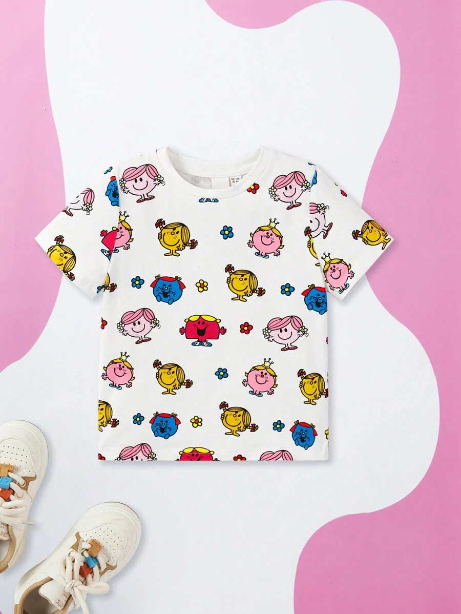 Mr Men Little Miss X SHEIN 少女漫畫圖形t恤 - 白色 - 查看 1