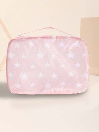 Kawaii Conjunto De 2 Piezas De Bolsa De Almacenamiento De Ropa Portátil, Plegable, Con Patrón De Estrella Rosa Y Dibujos Animados Para Viajes Y Exteriores