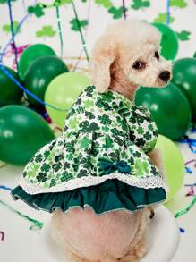 PETSIN St. Patrick's Day Green Shamrock Princess Dress With Petticoat For Pets - Green - View 1
