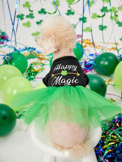 PETSIN St. Patrick's Day Green Mesh Tutu Dress For Pets
