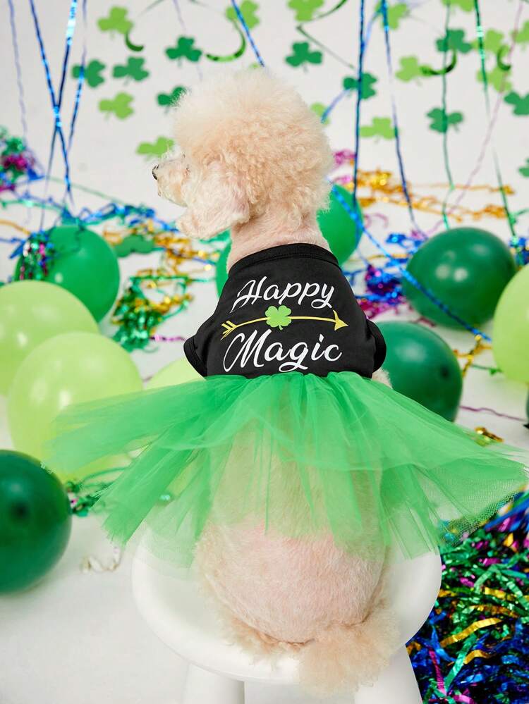 St. Patrick's Day Green Mesh Tutu Dress For Pets