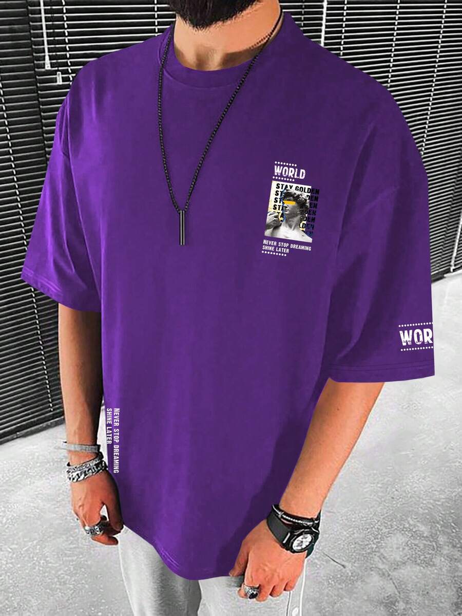 Manfinity LEGND 男士有趣印花寬鬆t卹 - 紫色 - 查看 1
