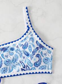 SHEIN Swim Conjunto de bikini con un hombro con estampado de paisley para mujer, traje de baño de verano