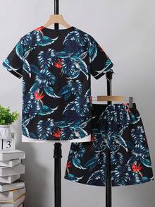 Ropa De Verano Casual Para Adolescentes Con Estampado Tropical Y De Letras - Multicolor - Ver 2