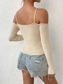SHEIN Unity Women's Solid Color Cold-Shoulder Long Sleeve Sweater - White - View 2