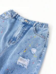 Teen Boys' New Arrival Fashionable Ripped Ink Washed Denim Shorts - Light Wash - View 3