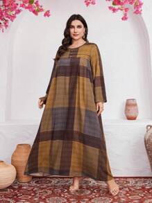 Al Najma Plus Size Plaid Print Flare Sleeve Dress - Multicolor - View 5