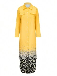 Women's Long Sleeve Collared Shirt Dress, Loose Casual Leopard Print Dress, Spring/Summer