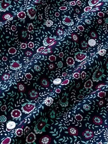 SHEIN LUNE Kích thước lớn Retro In Đầm giản dị - Màu xanh hải quân - Xem 4