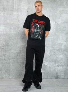 Manfinity VCAY Nam Dệt kim Vòng cổ Áo thun - màu đen - Xem 5