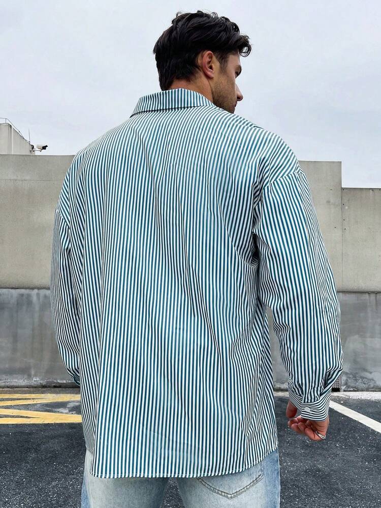 Men'S Plus Size Letter Print Striped Long Sleeve Shirt