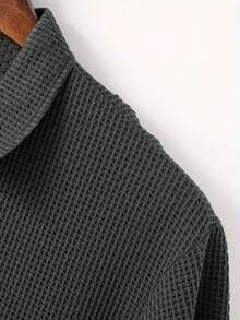 男士鈕扣半開襟網狀紋短袖polo衫 - 深灰色 - 查看 3