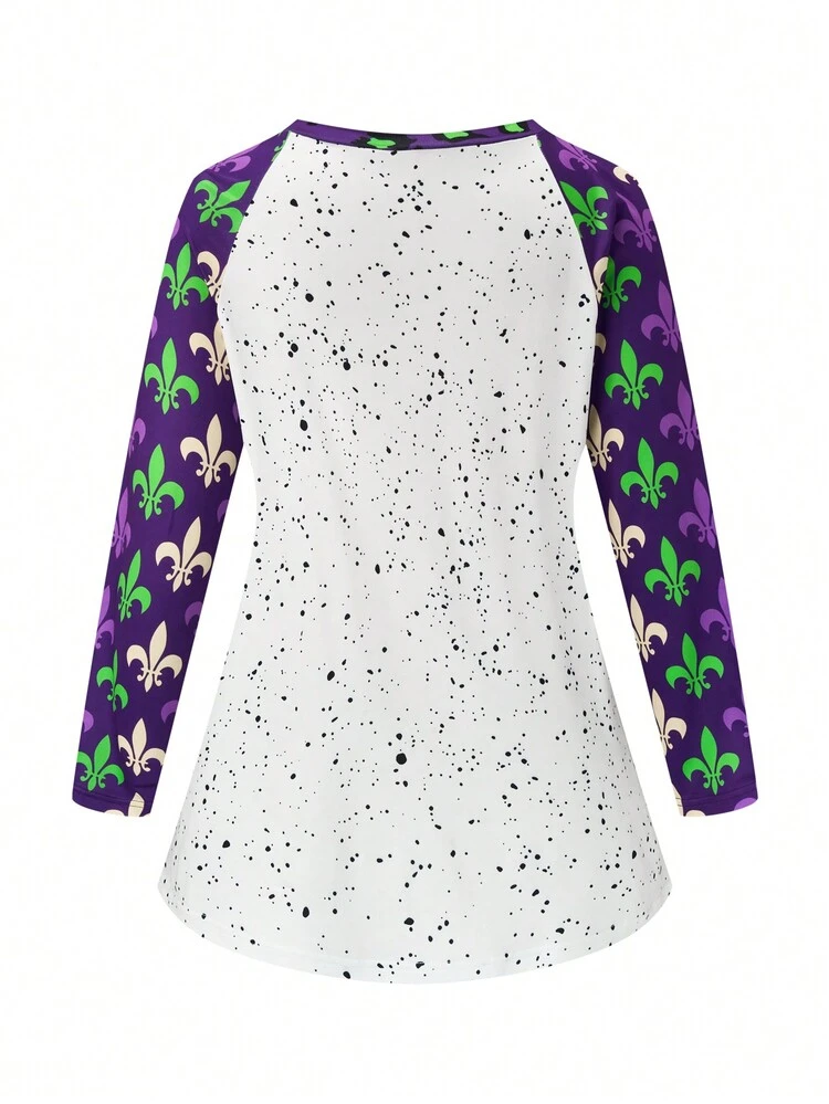 Plus Size Carnival Print Raglan Sleeve T-Shirt