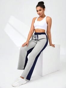 SHEIN Daily&Casual 女士束口腰帶彩色拼接運動褲 - 彩色 - 查看 5