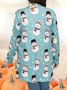 Calvaya Plus Christmas Christmas Snowman Print Frill Trim Coat