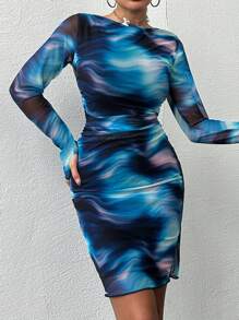 RueChic Blue Midi Tulle Long Sleeves Dress - Blue - View 5