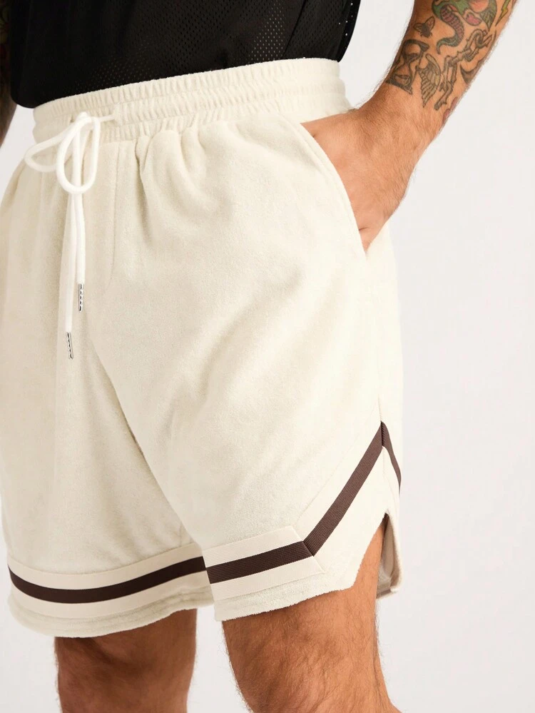 Men's Khaki Towel Fabric Slant Pocket Basketball Shorts