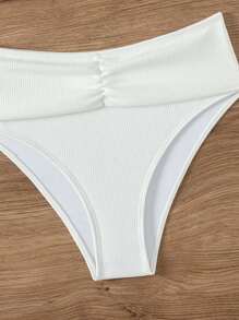 SHEIN Swim Solid Color Bikini Set, High Waisted Bikini Swimwear Bathing Suit Beach Outfit Summer Vacation - White - View 5