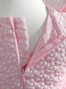 SHEIN Glamorique Kids 嬰兒女孩優雅蝴蝶結裝飾提花拼布蝴蝶鑲嵌網紗荷葉邊洋裝 - 粉色 - 查看 6