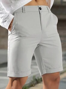 Manfinity Homme 男士休闲纯色短裤，带口袋，纯色正装短裤，适合丈夫、男朋友的礼物