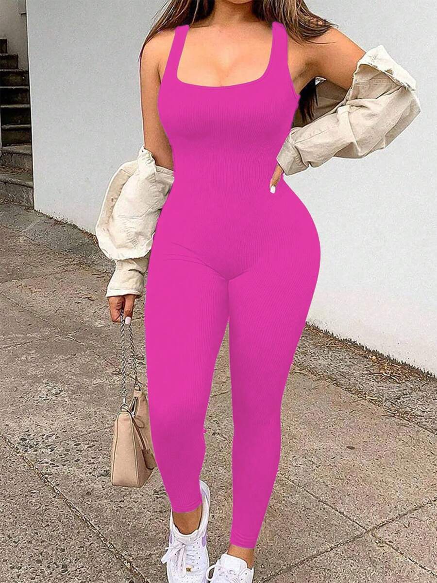 Body donna con texture, vestibilità slim, può essere indossato come intimo o come abbigliamento esterno, set di abbigliamento sportivo per primavera/estate - Rosa - Visualizzare 1
