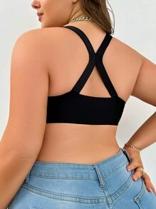 Plus Size Solid Color Underwire Front Closure Bra - Black - View 2