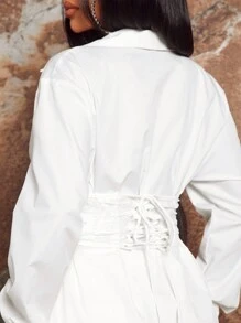 SHEIN SXY 女白襯衫收腰洋裝 - 白色 - 查看 3