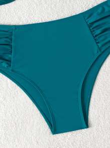 SHEIN Swim Solid Color Two-Pieces Bikini Set Summer Beach - Blue - View 3