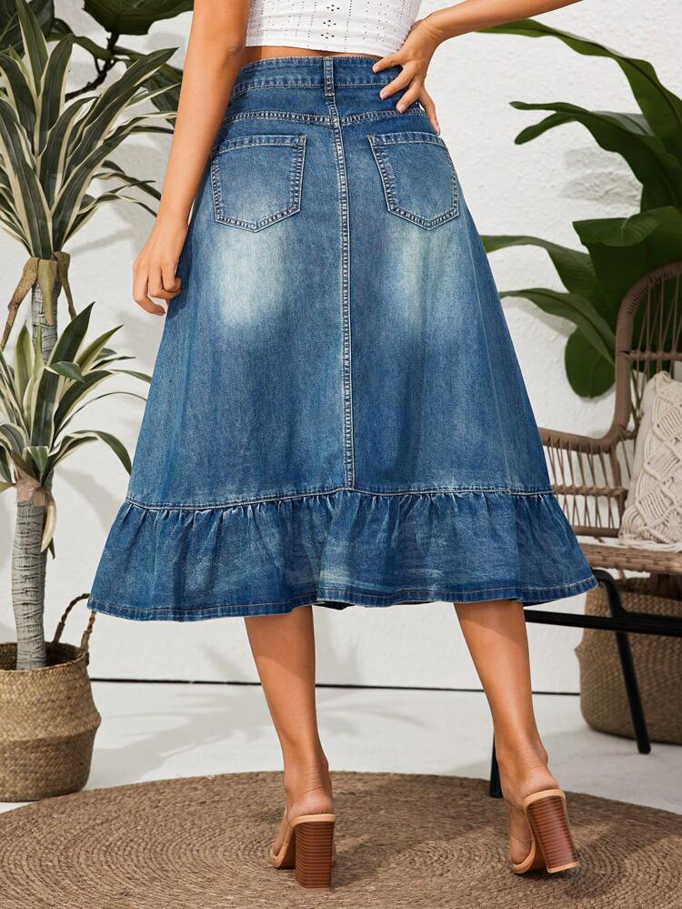 Women's Asymmetrical Hem Stonewashed Denim Skirt